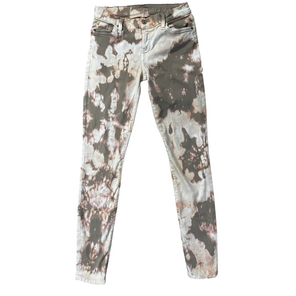 7 For All Mankind Custom Brown Cream Tie Dye Skinny Jeans Size 29 Artesian Boho - Picture 1 of 6